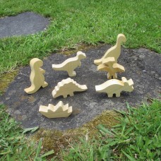 Natural Wooden Dinosaur Set with Personalised Gift Tag